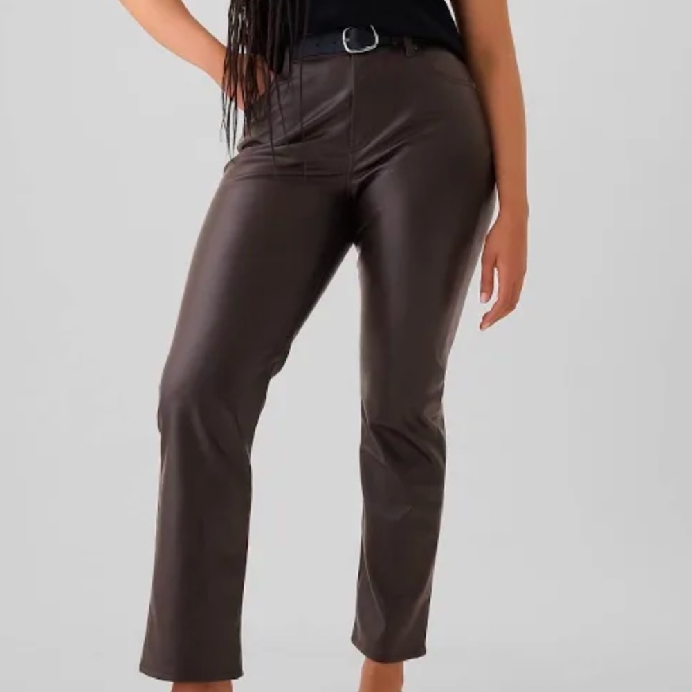 Gap High Rise Vintage Slim Brown Vegan Leather Straight Pants